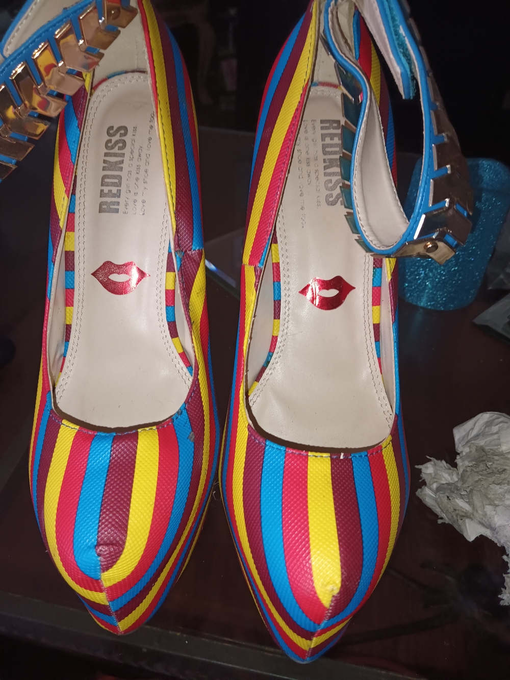 Redkiss Women's Multicolor Striped Pointed Heels - Red/Yellow/Blue